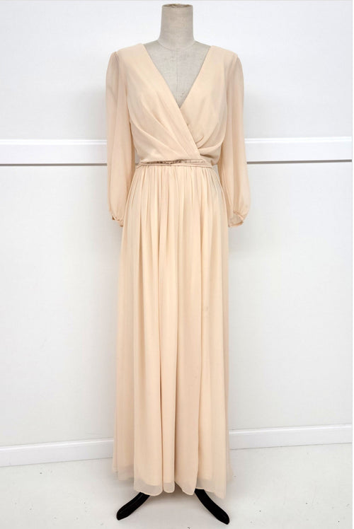 Chicas J012B V-Neck Long Removable-Belt Chic Style Chiffon Dress