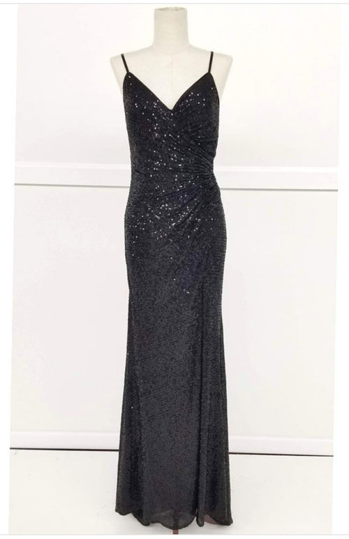 Chicas C2404 Long High-Slit Sequin Strappy Style Fabric Dress
