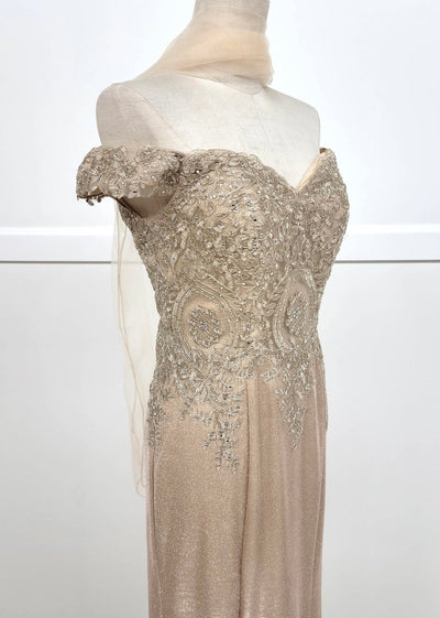 Chicas 4025 Elegant Bridal Champagne Sweetheart Floor-Length Embroidered Lace Dress
