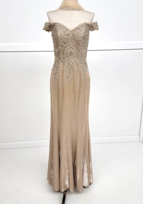 Chicas 4025 Elegant Bridal Champagne Sweetheart Floor-Length Embroidered Lace Dress