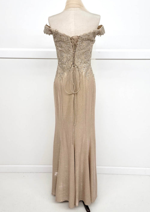 Chicas 4025 Elegant Bridal Champagne Sweetheart Floor-Length Embroidered Lace Dress
