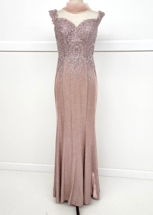 Chicas 4025 Elegant Bridal Champagne Sweetheart Floor-Length Embroidered Lace Dress
