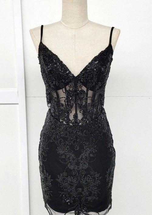 Chicas C814 Cocktail Illusion Short Corset Beaded Mesh Dress
