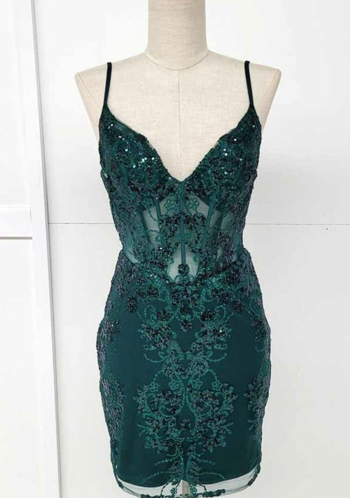 Chicas C814 Cocktail Illusion Short Corset Beaded Mesh Dress