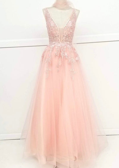 Chicas YG5023 Elegant Printed Prom Blush A-Line Illusion Tulle Dress