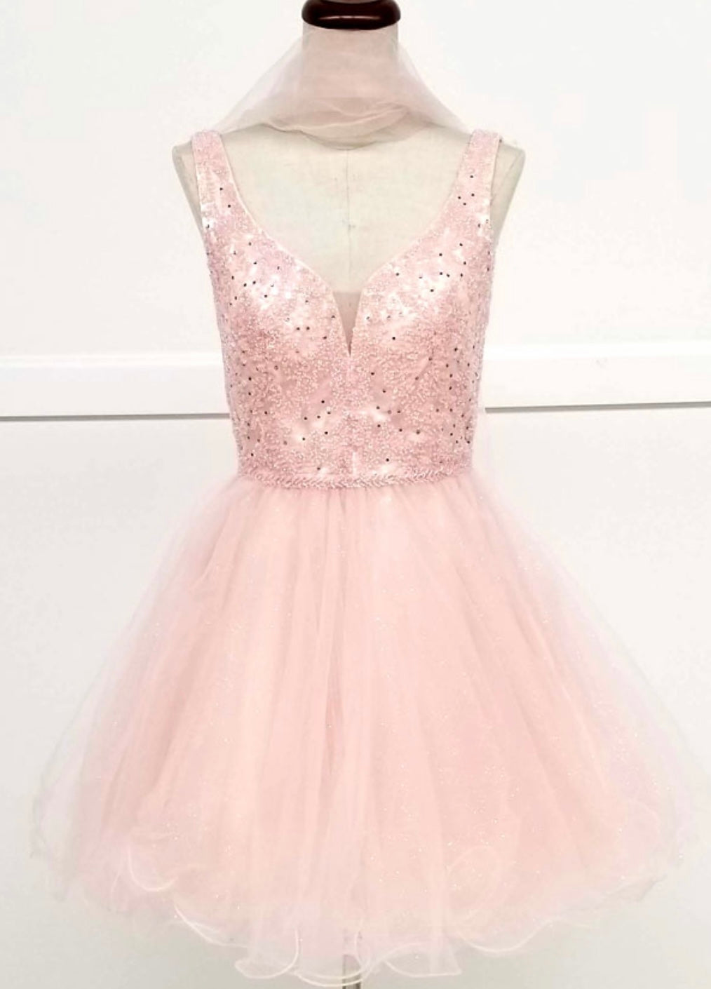 Chicas J005 Gold A-Line Short Beaded Sequin Strappy Tulle Dress