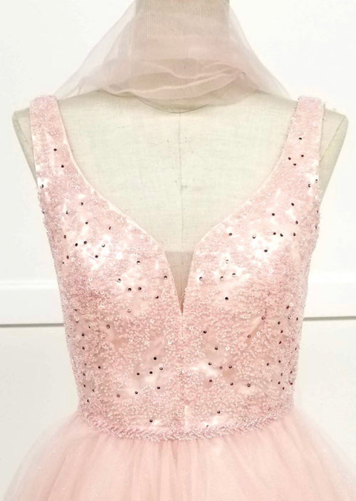 Chicas J005 Gold A-Line Short Beaded Sequin Strappy Tulle Dress