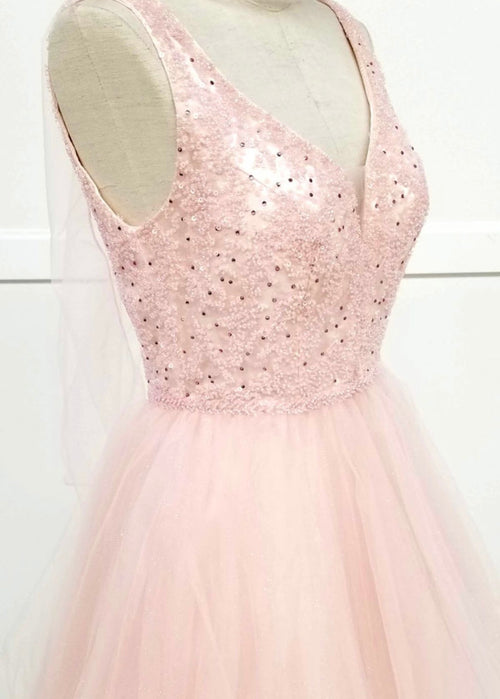 Chicas J005 Gold A-Line Short Beaded Sequin Strappy Tulle Dress