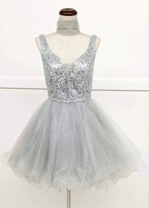 Chicas J005 Gold A-Line Short Beaded Sequin Strappy Tulle Dress