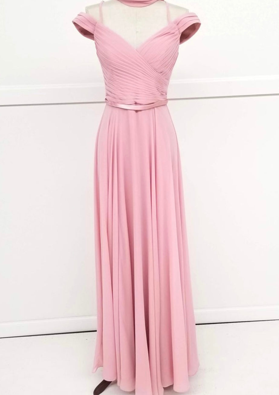 Chicas C8997 Elegant Evening Navy Spaghetti-Strap Floor-Length Pleated Chiffon Dress