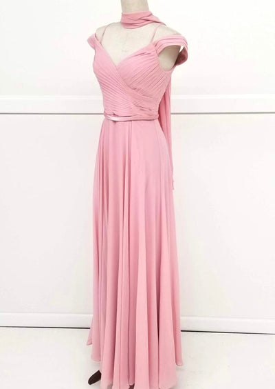 Chicas C8997 Elegant Evening Navy Spaghetti-Strap Floor-Length Pleated Chiffon Dress