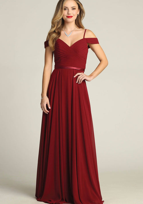 Chicas C8997 Elegant Evening Navy Spaghetti-Strap Floor-Length Pleated Chiffon Dress