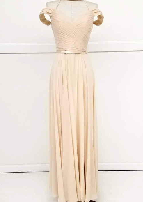Chicas C8997 Elegant Evening Navy Spaghetti-Strap Floor-Length Pleated Chiffon Dress