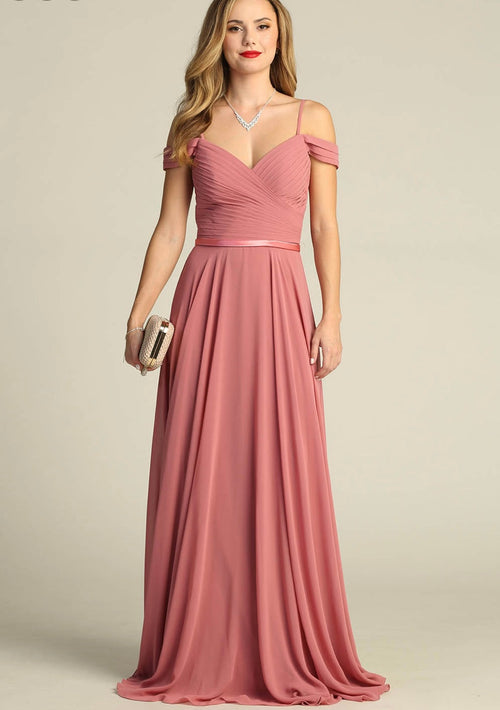 Chicas C8997 Elegant Evening Navy Spaghetti-Strap Floor-Length Pleated Chiffon Dress