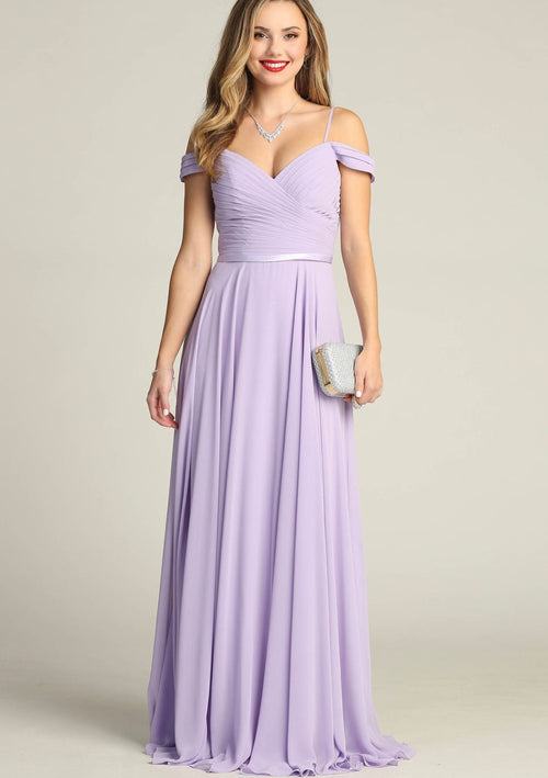Chicas C8997 Elegant Evening Navy Spaghetti-Strap Floor-Length Pleated Chiffon Dress