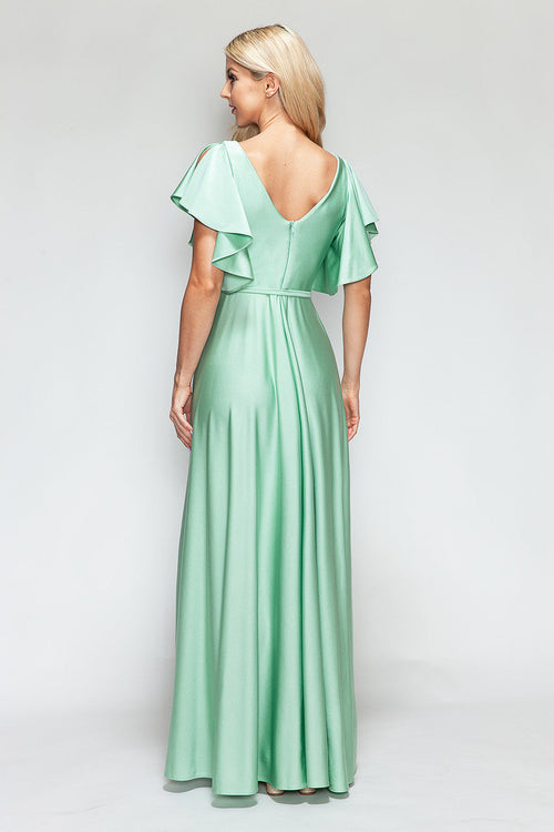 Lenovia 5277 Ruffled Short Sleeve V-Neck Stretch Dress
