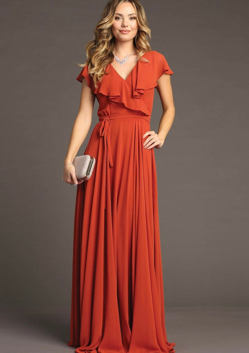Chicas C2403 Floor-Length Elegant Evening Long Ruffled Chiffon Dress