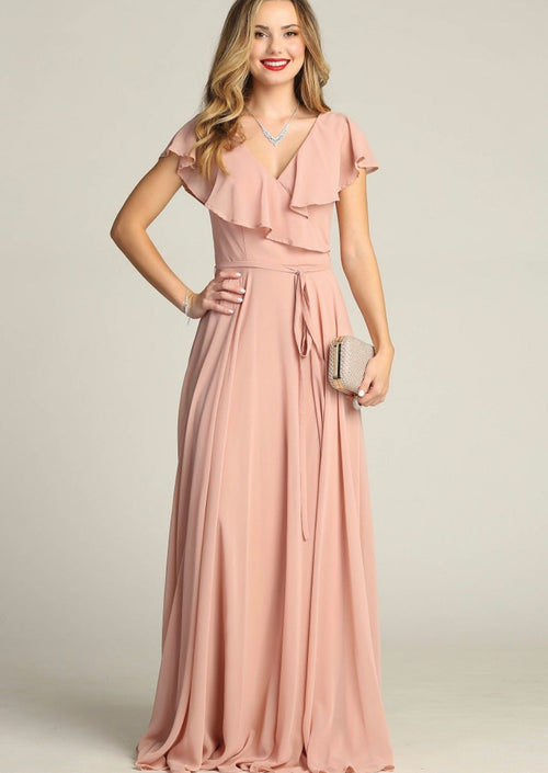 Chicas C2403 Floor-Length Elegant Evening Long Ruffled Chiffon Dress