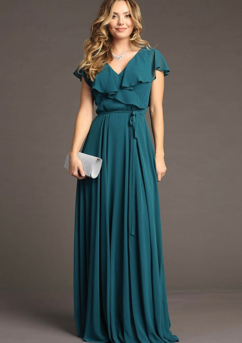 Chicas C2403 Floor-Length Elegant Evening Long Ruffled Chiffon Dress