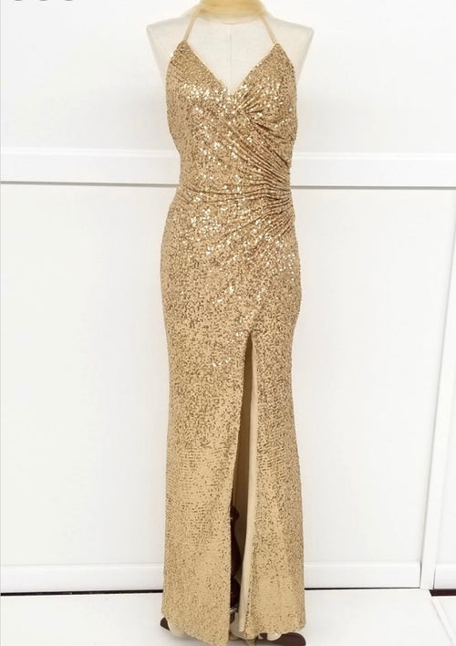 Chicas C2402 Evening Black Spaghetti-Strap Floor-Length Fabric Dress