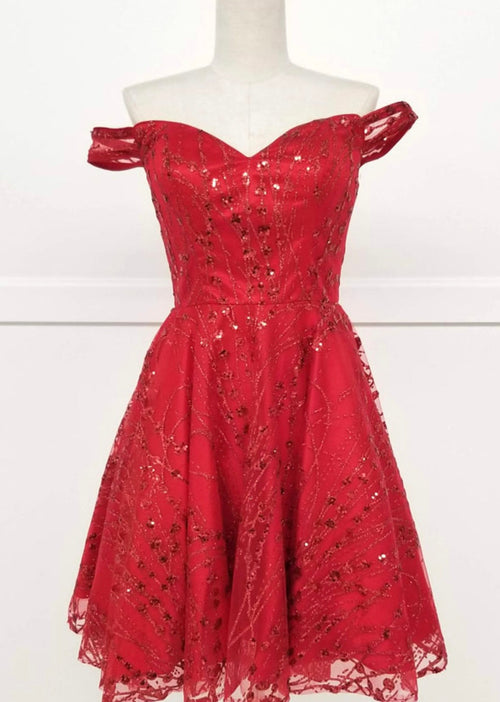 Chicas 4021 Cocktail Red A-Line Sweetheart Short Beaded Satin Dress