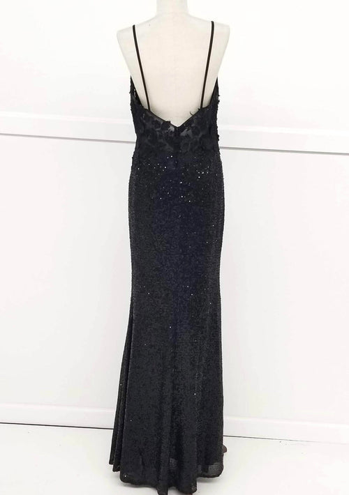 Chicas C803 Elegant Printed Evening Black Spaghetti-Strap Floral Fabric Dress