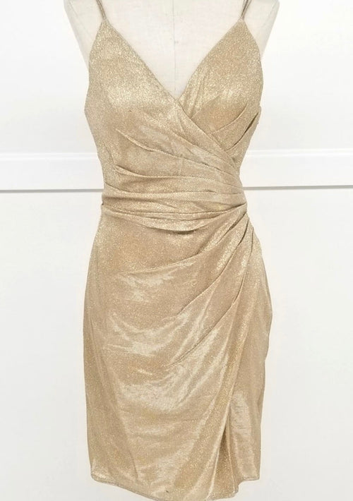 Chicas C749 Elegant Glitter Cocktail Blue Wrap Spaghetti-Strap Fabric Dress
