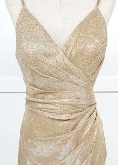 Chicas C749 Elegant Glitter Cocktail Blue Wrap Spaghetti-Strap Fabric Dress