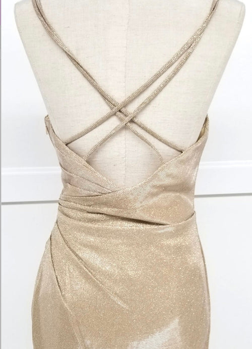 Chicas C749 Elegant Glitter Cocktail Blue Wrap Spaghetti-Strap Fabric Dress