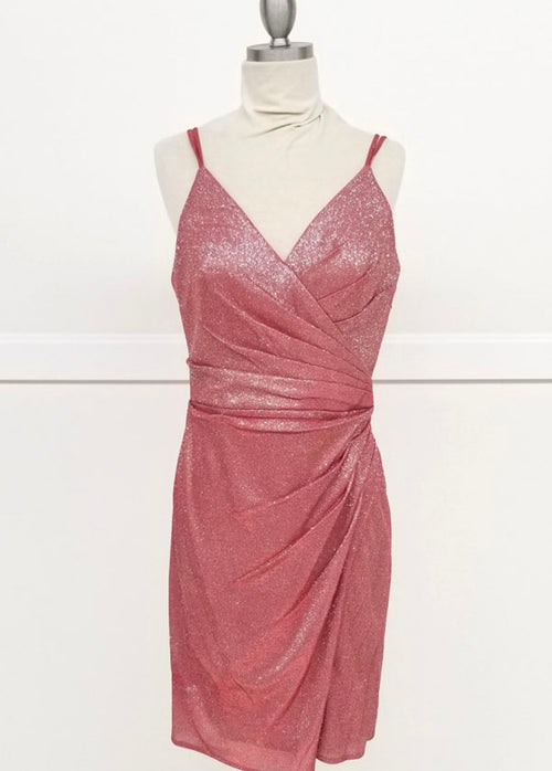 Chicas C749 Elegant Glitter Cocktail Blue Wrap Spaghetti-Strap Fabric Dress