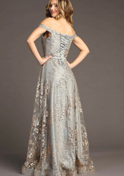 Chicas C6533 Elegant Printed Glitter Evening A-Line Floral Satin Dress