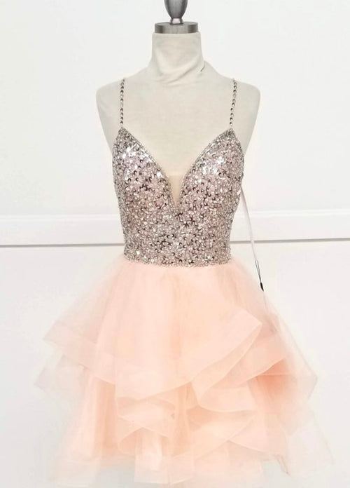 Chicas C313 Royal Spaghetti-Strap Short Beaded Sequin Strappy Tulle Dress