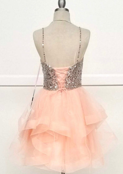 Chicas C313 Royal Spaghetti-Strap Short Beaded Sequin Strappy Tulle Dress