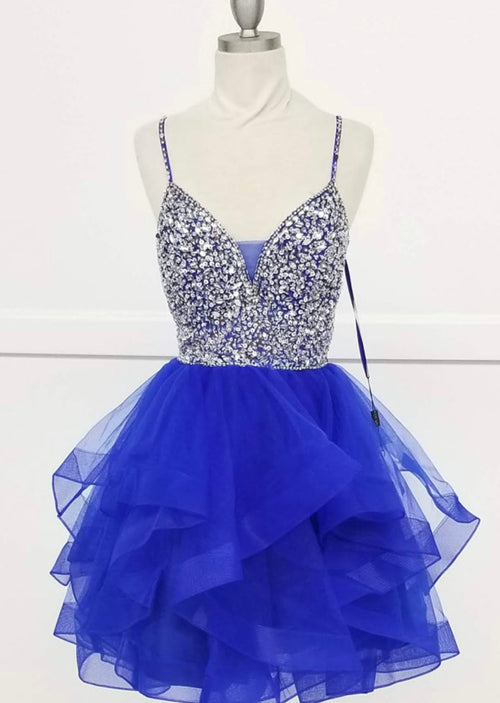 Chicas C313 Royal Spaghetti-Strap Short Beaded Sequin Strappy Tulle Dress