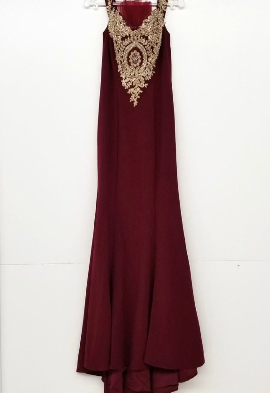 Chicas DM4011 Elegant Bridal Black Sleeveless Floor-Length Embroidered Fabric Dress
