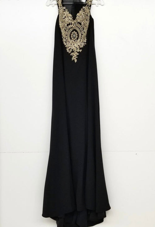 Chicas DM4011 Elegant Bridal Black Sleeveless Floor-Length Embroidered Fabric Dress