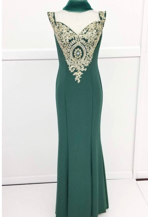 Chicas DM4011 Elegant Bridal Black Sleeveless Floor-Length Embroidered Fabric Dress