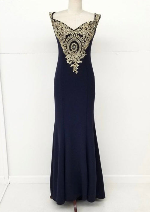 Chicas DM4011 Elegant Bridal Black Sleeveless Floor-Length Embroidered Fabric Dress