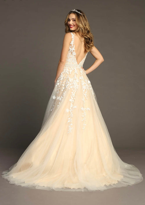 Chicas AN1102 Elegant Printed Formal Ivory A-Line Illusion Tulle Dress