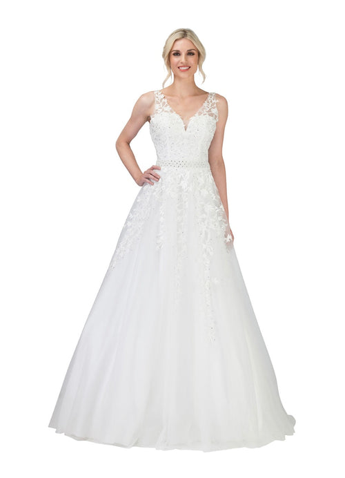 Chicas AN1102 Elegant Printed Formal Ivory A-Line Illusion Tulle Dress