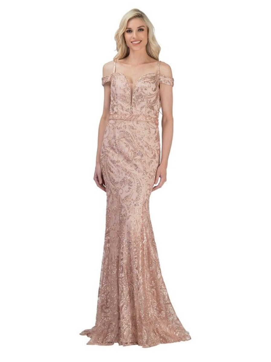 Chicas YG5017 Evening Navy A-Line Long Beaded Chiffon Dress
