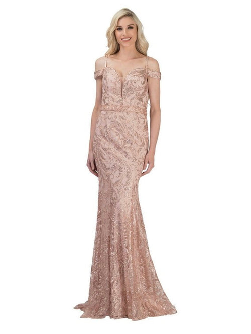 Chicas NY7104 Elegant Evening Gold Illusion Floor-Length Sequin Fabric Dress