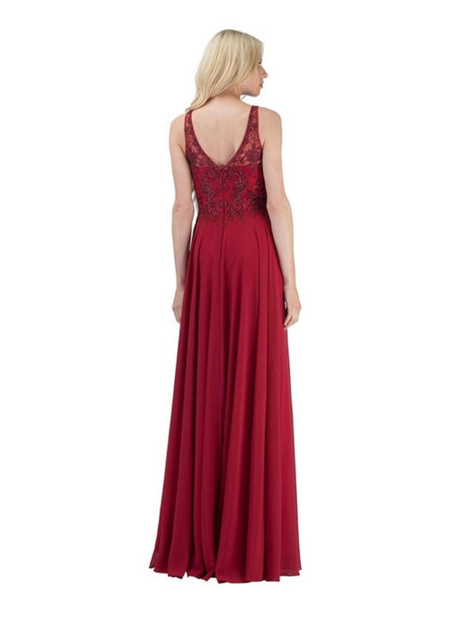 Chicas YG5019 Elegant Evening A-Line Illusion Floor-Length Beaded Chiffon Dress