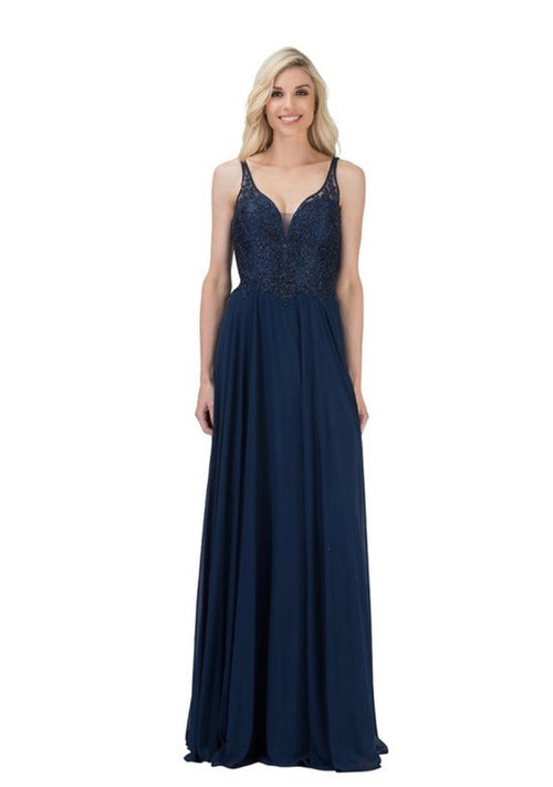 Chicas YG5019 Elegant Evening A-Line Illusion Floor-Length Beaded Chiffon Dress