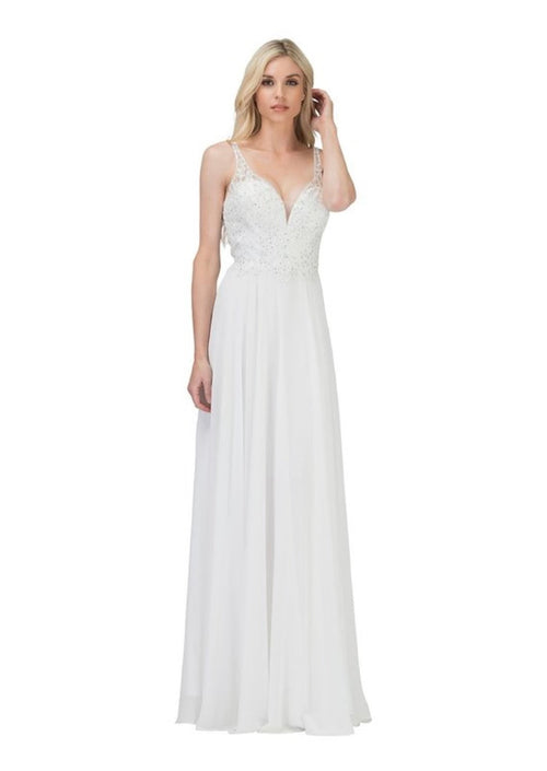 Chicas YG5019 Elegant Evening A-Line Illusion Floor-Length Beaded Chiffon Dress