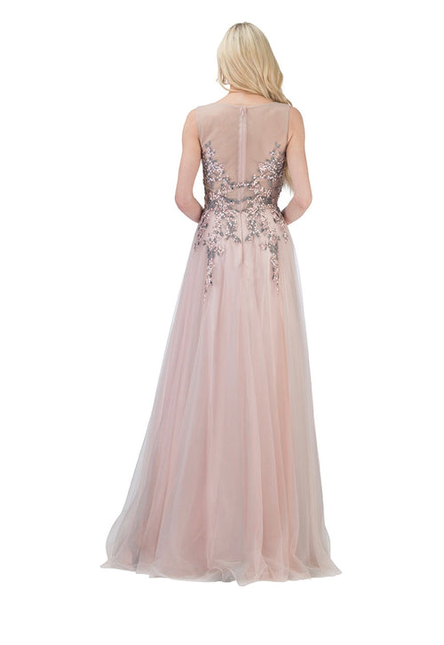 Chicas C745 Printed Evening Blush A-Line Illusion Floral Tulle Dress