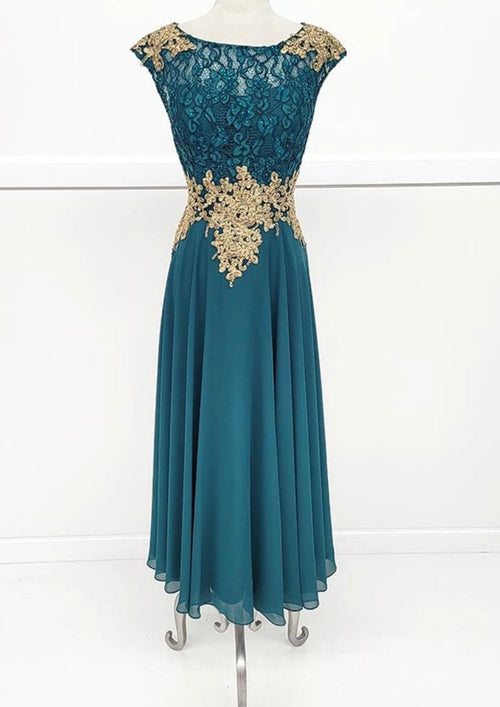 Chicas C7542 Elegant Bridal Navy A-Line Illusion Floor-Length Chiffon Dress