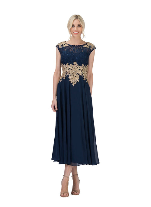 Chicas C7542 Elegant Bridal Navy A-Line Illusion Floor-Length Chiffon Dress