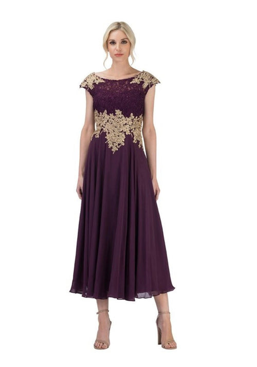 Chicas C7542 Elegant Bridal Navy A-Line Illusion Floor-Length Chiffon Dress