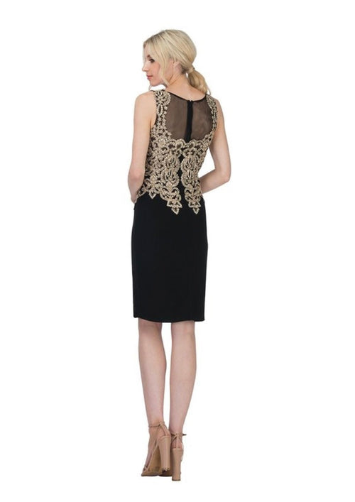 Chicas C7532 Cocktail Black Sheath Illusion Embroidered Fabric Dress